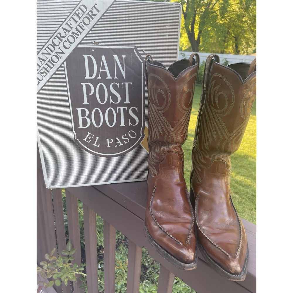 Vtg. 1970s Dan Post Whipstitch Cowboy Western Boots 8 D Saddle Brown Spain 6514